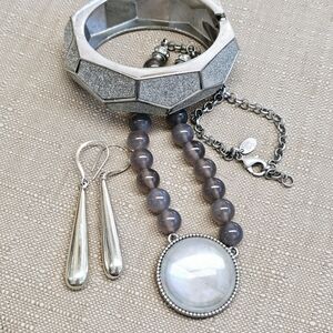 SET! Kiam Family Gemstone Necklace with 925 Earrings & Silverone Bracelet SET!